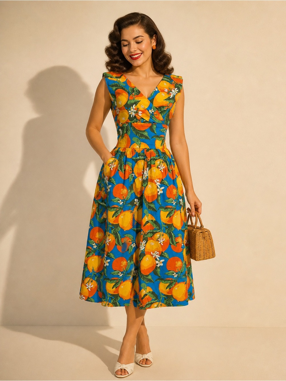 Dancing Days by Banned Retro Orange Fruit Print Midi Pinup Dress XL